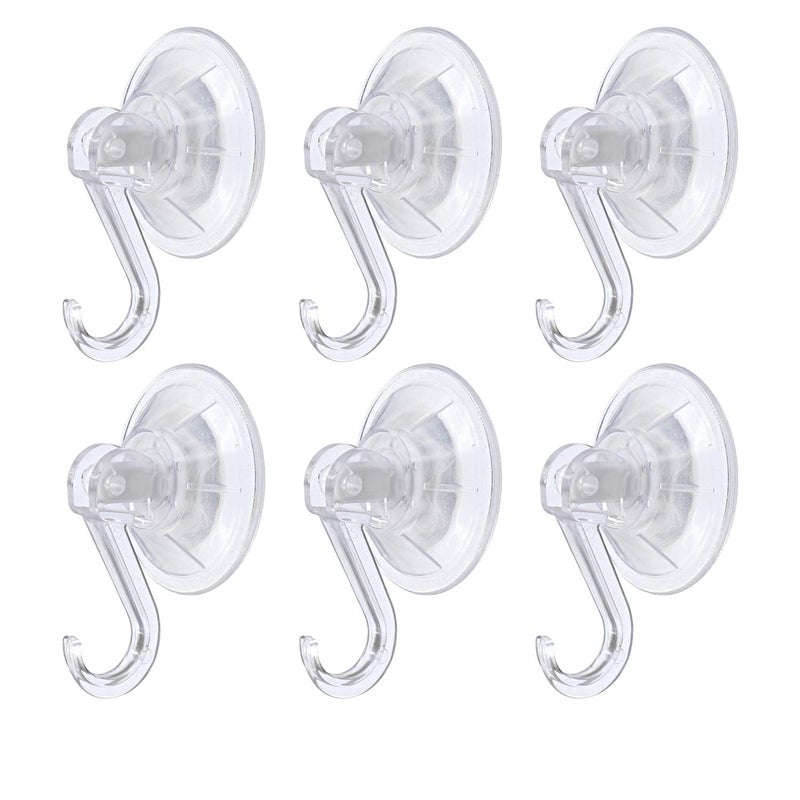 KRISMYA Clear Plastic Suction Cup Hooks, 6 Pack Ultra Heavy Duty Power Lock Vacuum Traceless Smooth Waterproof Oil-Proof Wall Shower Kitchen Window Bathroom Holder